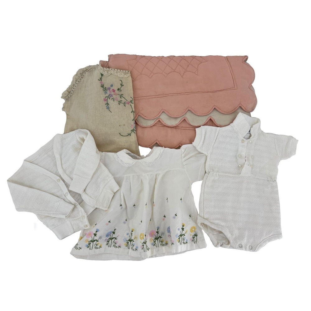 VTG baby girls clothing quilted‎ blanket lot 1930s 1940s 1950s antique heirloom